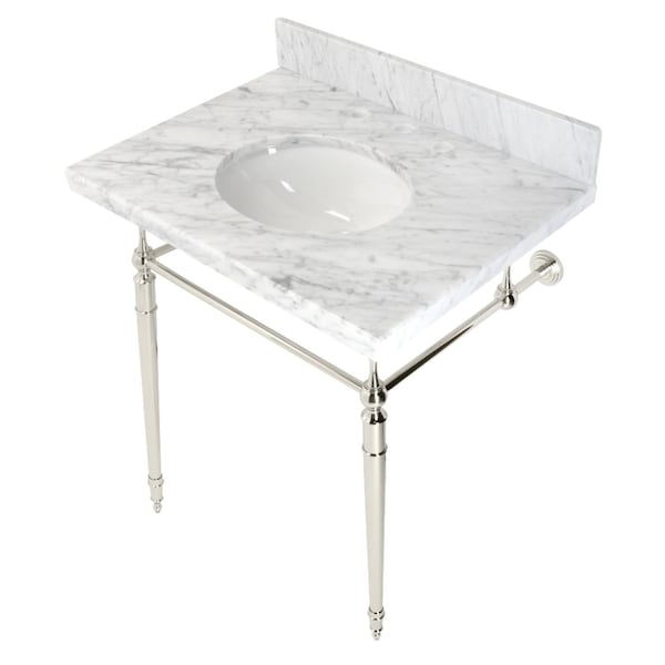 Fauceture KVPB3022M86 30" Console Sink with Brass Legs (8-Inch, 3 Hole), Marble White/Polished Nickel KVPB3022M86 - main